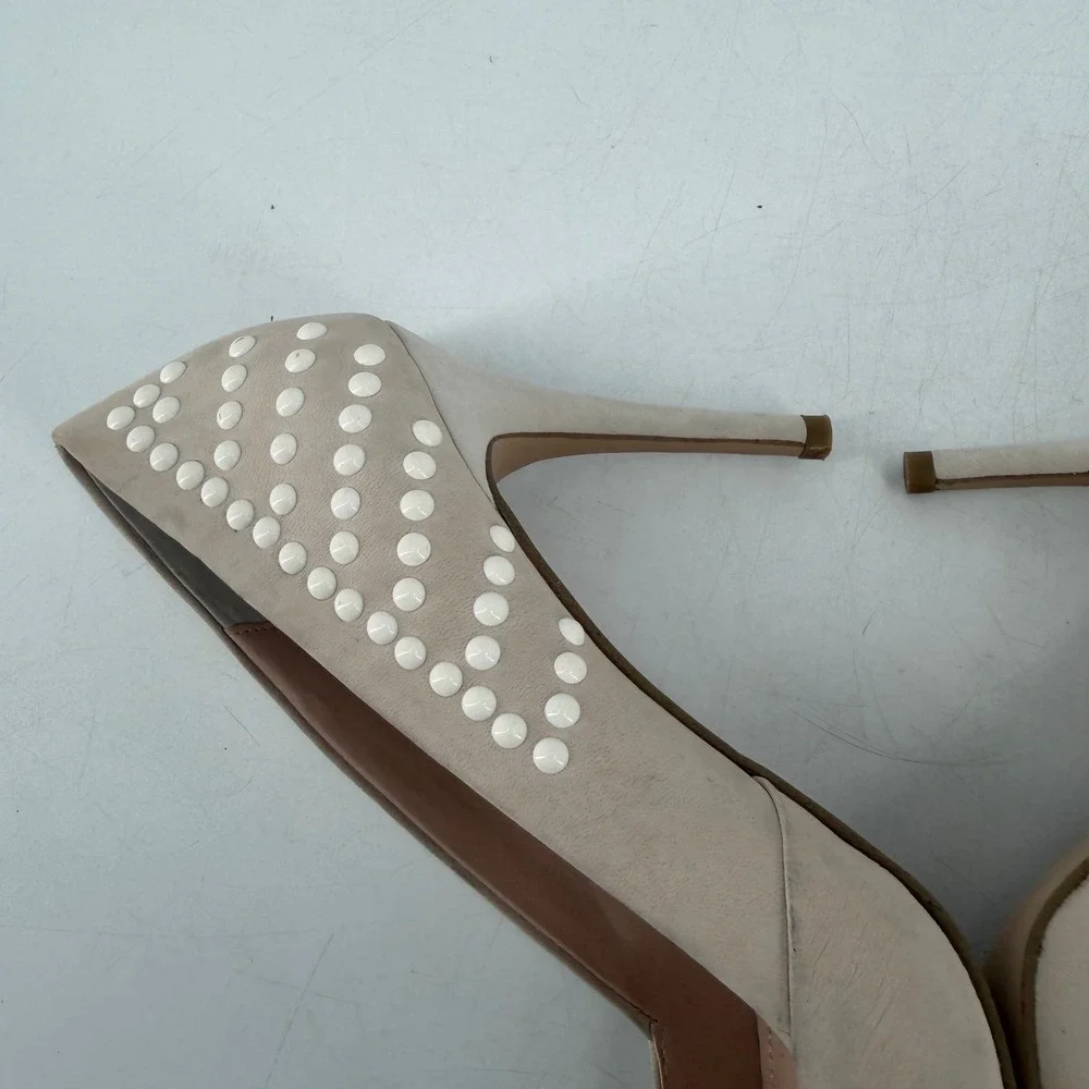 French Connection‎ Pump Women Size 41 10.5 Beige Studded Pointed Toe Stiletto
